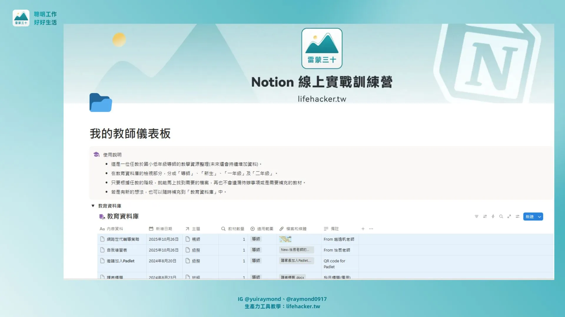 【Notion 中文應用案例】Notion 教師儀表板｜訓練營作品心得 061